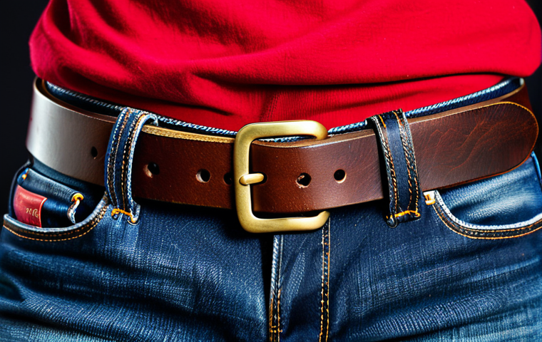 A close-up, professional studio shot of a classic Levi's denim belt. The belt displays rich, authentic denim texture with subtle, natural patina and wear marks, telling a story of durable use. High-quality stitching and the iconic Levi's brand tag are clearly visible. The lighting is soft and artistic, highlighting the belt's timeless appeal. The background is simple and complementary, enhancing the belt's historical feel. Realistic, high-resolution, professional photography, safe for work, appropriate content, fully clothed, modest, perfect anatomy, correct proportions, natural pose.