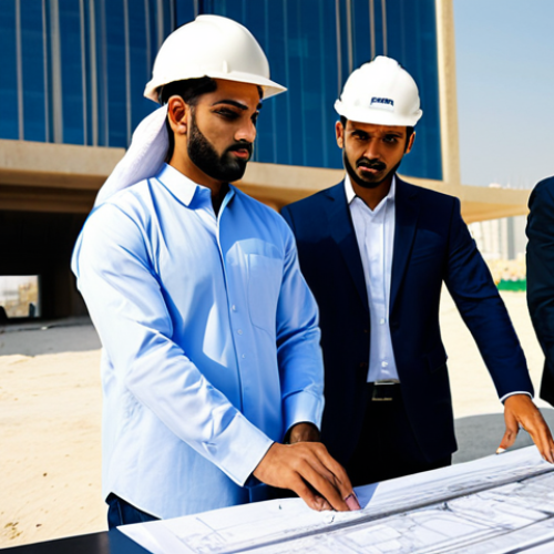 **

"A professional Arab architect, fully clothed in modest attire suitable for a construction site, reviewing blueprints with a construction team in front of a modern building in Dubai, safe for work, appropriate content, professional setting, perfect anatomy, correct proportions, natural pose, daytime, high quality."

**