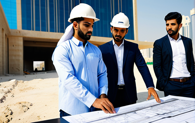 **

"A professional Arab architect, fully clothed in modest attire suitable for a construction site, reviewing blueprints with a construction team in front of a modern building in Dubai, safe for work, appropriate content, professional setting, perfect anatomy, correct proportions, natural pose, daytime, high quality."

**